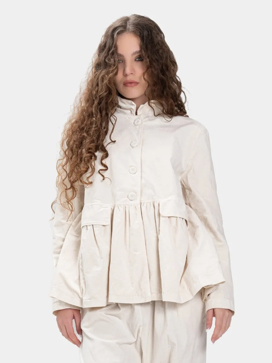Gathered Velvet Jacket with Flap Pockets