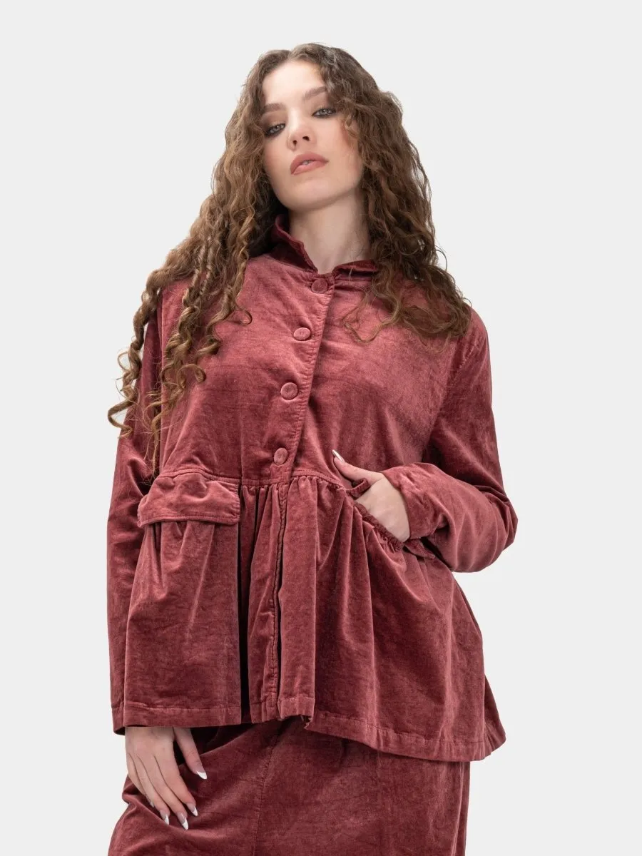 Gathered Velvet Jacket with Flap Pockets