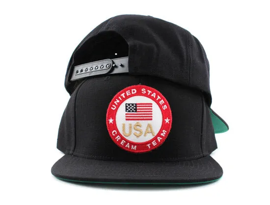 United States CREAM TEAM Snapback Hats (Black Green Under Brim)