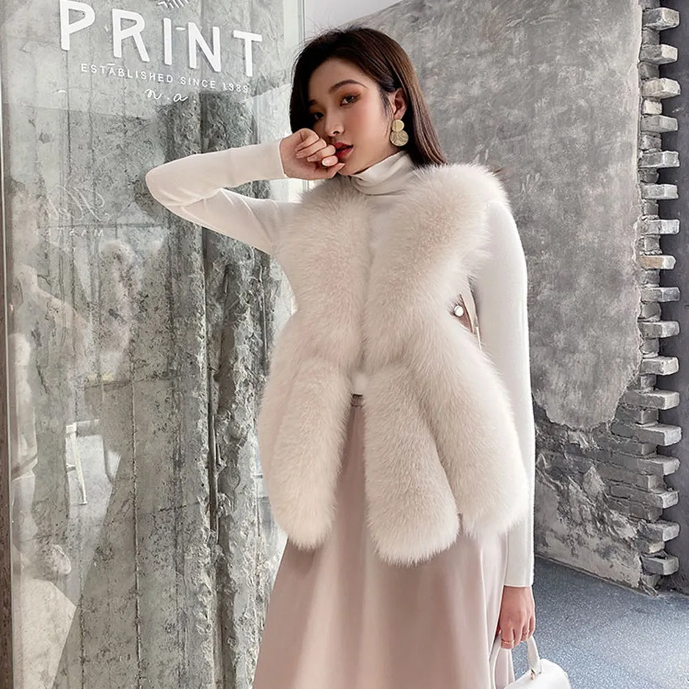 Winter Luxury Warm Women Real Fox Fur Gilets Sheepskin Fur Vest