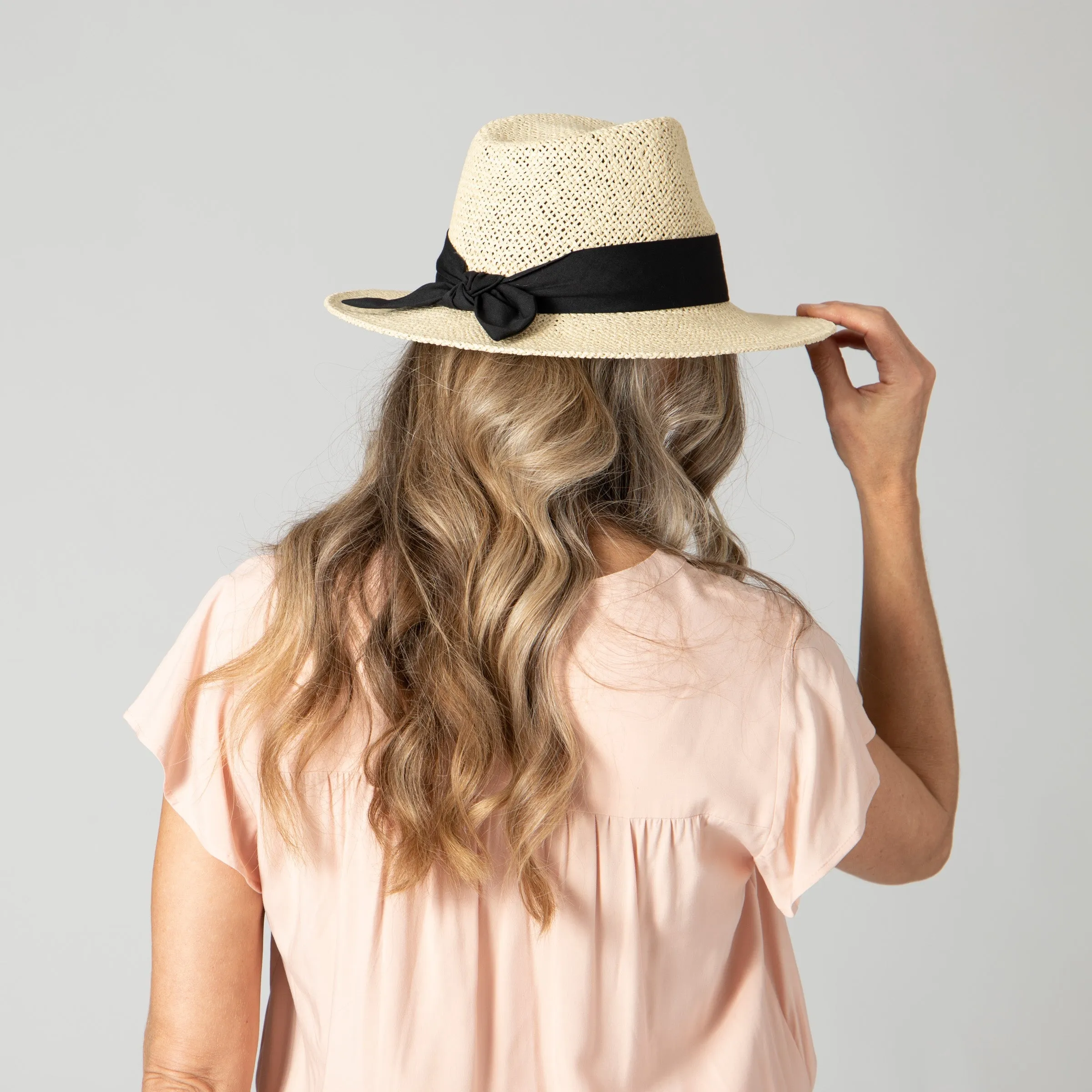 Women's Woven Paper Fedora With Back Knot Band